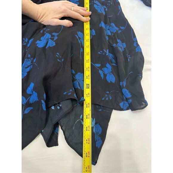 NWT Parker Evanna Pleated Women's Black Blue Floral Print V Neck Dress Size 00 - Picture 8 of 11